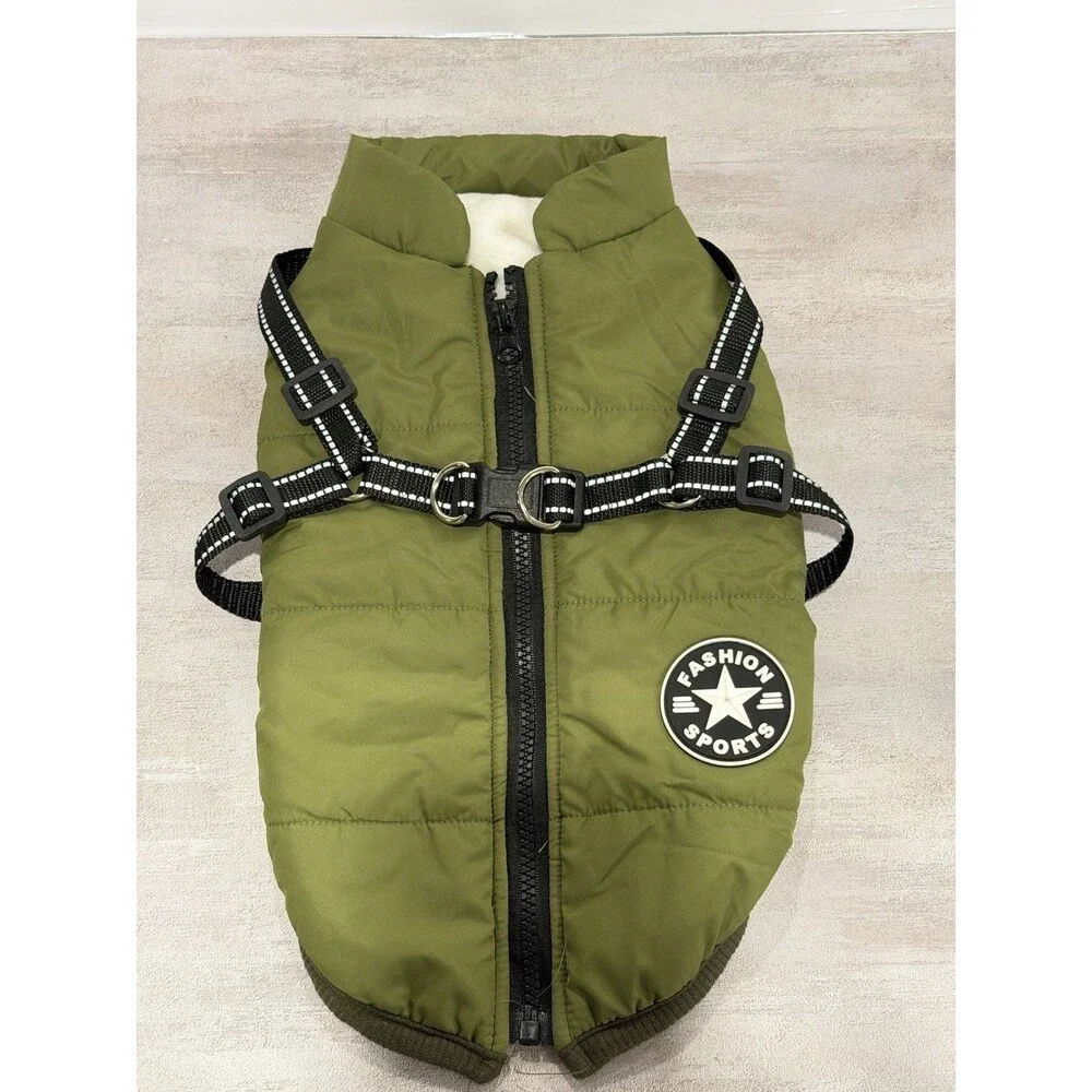 NWT DUSMBABY Fashion Sports Dog Winter Jacket Harness Vest Puffer Coat Green XL